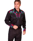 Colorful Floral Tooled Emb. Shirt - P-634C
