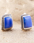 Roped Blue Lapis Golden Clip Earrings
