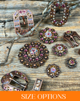 Copper Pink - AB - Champagne - Crystal Conchos Sizes from 1"-3" and Buckles