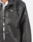Kid's Black Hooded Washed Biker Jacket with Fur Lining