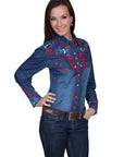 Colorful Floral Tooled Emb. Shirt - PL-654C