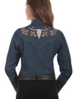 Ladies Longhorn Rose Emb. Blouse - PL-872
