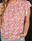 Jamie Plus Size Floral Print Ruffled Sleeve Frilled Neck Blouse