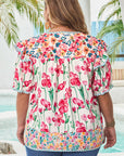 Kiara Plus Size Floral Striped Trim V Neck Blouse