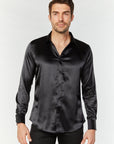 Men's Satin Black Dress Shirt