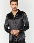 Men's Satin Black Dress Shirt