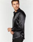 Men's Satin Black Dress Shirt