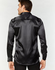 Men's Satin Black Dress Shirt