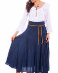 Acid Wash Skirt W/beaded Cord Belt - PSL-136
