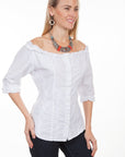 3/4 Slv Scoop Neck Button Front Blou - PSL-182