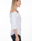 3/4 Slv Scoop Neck Button Front Blou - PSL-182