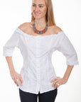 3/4 Slv Scoop Neck Button Front Blou - PSL-182