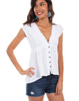 Hi/lo C/s Emb. Button Front Blouse - PSL-246