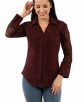 Emb. Blouse W/mesh Sleeves - PSL-274