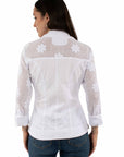 Emb. Blouse W/mesh Sleeves - PSL-274