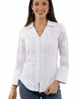 Emb. Blouse W/mesh Sleeves - PSL-274