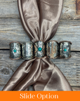 Silver Engraved with Turquoise Wild Rag Slides - Assorted
