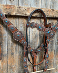 Medium Oil Navajo Style Copper Turquoise Browband & Breastcollar Tack Set