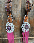 White Whipstitch Pink and White Browband/One Ear & Breastcollar Tack Set