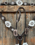 Dark Oil Basketweave White Browband/One Ear Tack Set with Witherstrap
