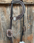 Dark Oil Basketweave White Browband/One Ear Tack Set with Witherstrap
