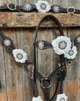 Dark Oil Basketweave White Browband/One Ear Tack Set with Witherstrap