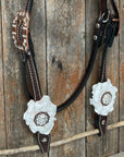 Dark Oil Basketweave White Browband/One Ear Tack Set with Witherstrap