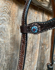 Dark Oil Floral Purple and White Browband / One Ear Tack Set