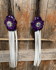 Dark Oil Floral Purple and White Browband / One Ear Tack Set