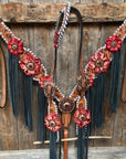Light Oil Whipstitch Black and Red One Ear & Breastcollar Tack Set