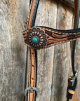 Light Oil Buckaroo Roper Flower Turquoise One Ear & Breastcollar Tack Set