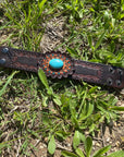 Leather Rosette and Cabochon Leather Bracelet LB110