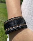 Black Braid & Faux Fur Fashion Bracelet XI112