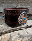 Antique Silver and Copper Flower Leather Bracelet LB103