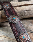 Antique Silver and Copper Flower Leather Bracelet LB103