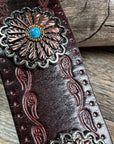 Antique Silver and Copper Flower Leather Bracelet LB103