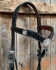 Black Browband Headstall / Bridle & Crystal Conchos