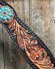 Two Tone Floral Turquoise & Clear One Ear / Browband Breastcollar Tack Set