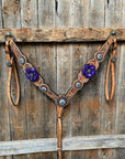 Light Oil Silver Dot Purple and Aqua One Ear & Breastcollar Tack Set