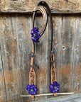 Light Oil Silver Dot Purple and Aqua One Ear & Breastcollar Tack Set