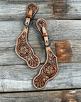 Floral and Teal Dot Tooled Spur Straps