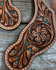 Floral and Teal Dot Tooled Spur Straps