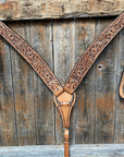 Light Oil Floral Tooled Wide / Roper Style Breastcollar