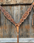 Light Oil Floral Tooled Silver Buckstitching & Dots Breastcollar