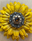Yellow Daisy Leather Flowers - 1" Crystal Conchos - Options
