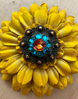 Yellow Daisy Leather Flowers - 1" Crystal Conchos - Options