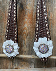 Dark Oil Buckstitch White Floral One Ear & Breastcollar Tack Set