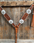 Light Oil Whipstitch White Daisy One Ear/ Breastcollar Tack Set