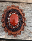 Leather Rosette with Rust Cabochon Western Concho R102CABRU