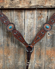 Dark Oil Hand Painted Blue Rosettes Browband/ Breastcollar Tack Set